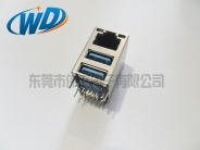 RJ45连接器+双层USB 3.0接口 三合一插座